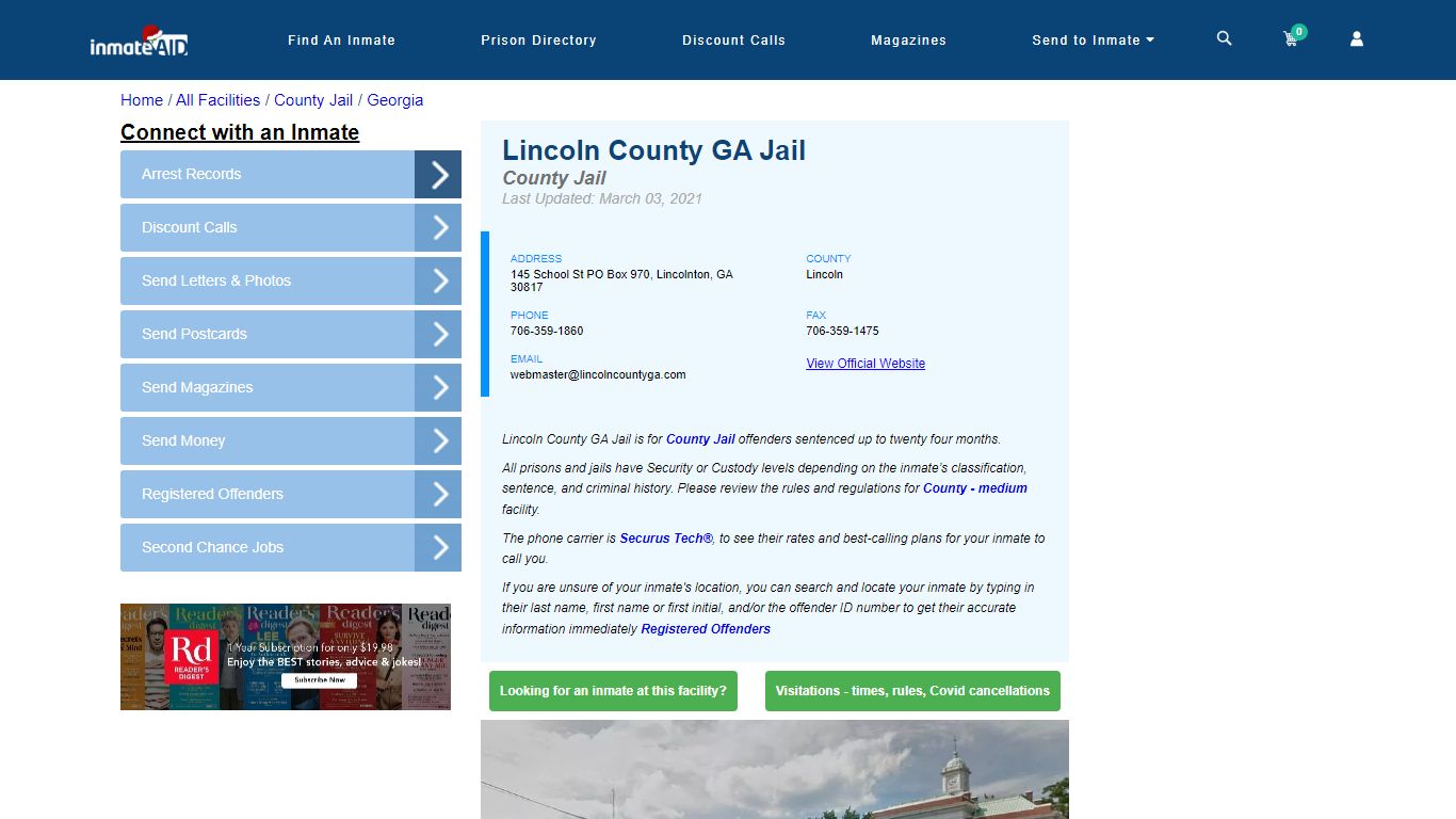 Lincoln County GA Jail - Inmate Locator - Lincolnton, GA