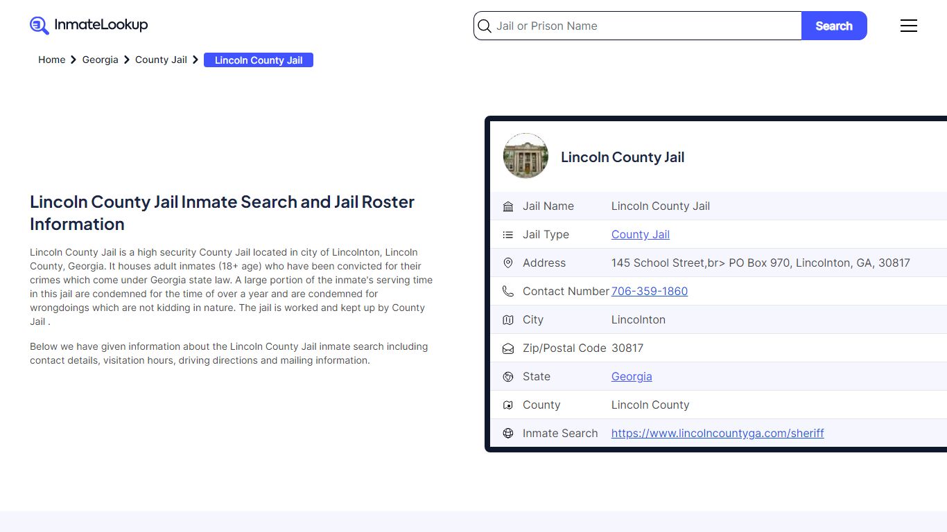 Lincoln County Jail Inmate Search - Lincolnton Georgia - Inmate Lookup